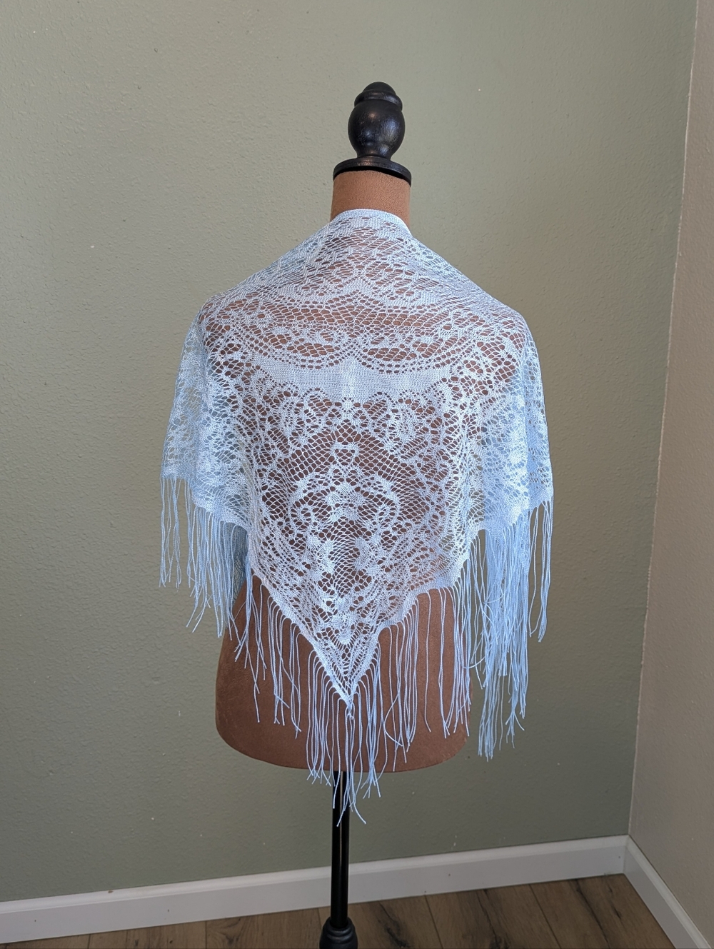 Delicate Baby Blue Lace Fringe Shawl